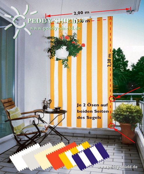 Senkrecht-Sonnensegel 230x140 cm - komplett mit Seilspanntechnik Unive