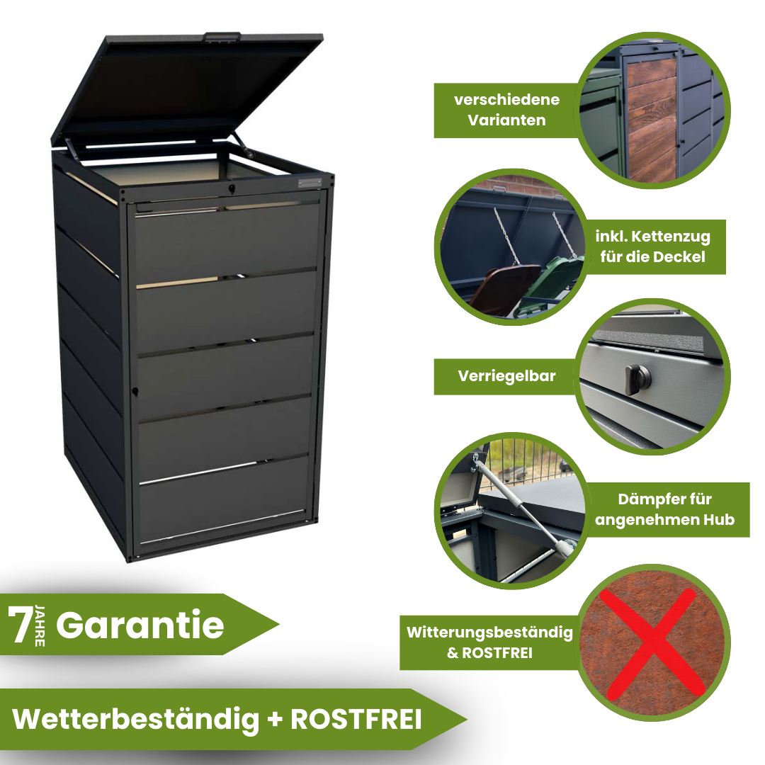 Mülltonnenbox 1er 240L in verschiedenen Farben | Mülltonnenbox aus Metall