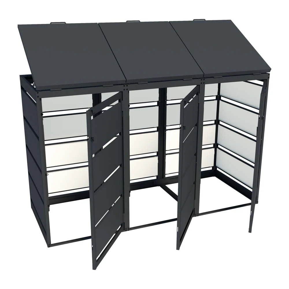 Mülltonnenbox 3er 120L in verschiedenen Farben | Mülltonnenbox aus Metall