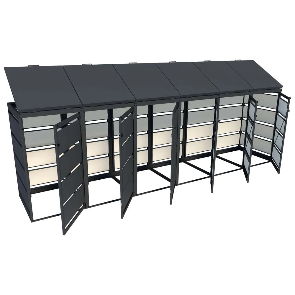 Mülltonnenbox 6er 120L in verschiedenen Farben | Mülltonnenbox aus Metall