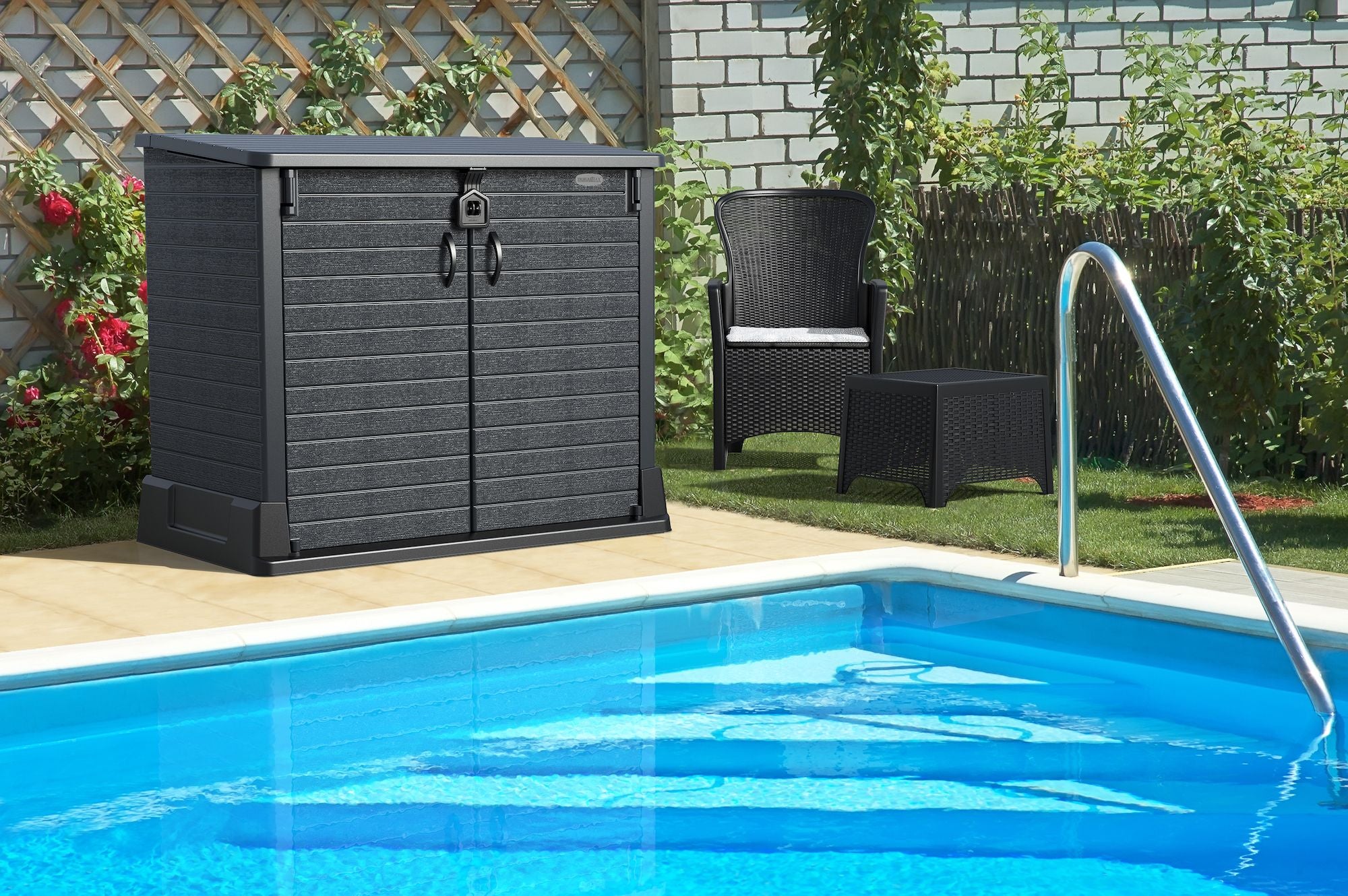 Gartenschuppen | 850L | aus Kunststoff | wetterfester Geräteschuppen für Gartengeräte, Outdoor-Ausrüstung & Zubehör | Dunkelgaru