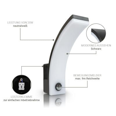 LED Wandleuchte Curve 20W neutralweiß mit Bewegungsmelder - Gehäusefarbe: anthrazit