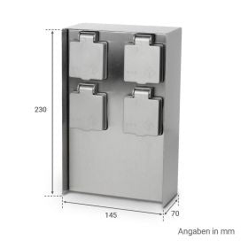 Gartensteckdosensäule für außen IP44 eckig 23cm - Steckdose: 4-fach - Farbe: Edelstahl