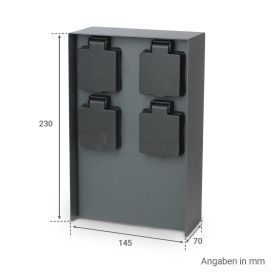 Gartensteckdosensäule für außen IP44 eckig 23cm - Steckdose: 4-fach - Farbe: Edelstahl