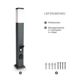 Pollerleuchte mit 2x Steckdosen E27 Fassung IP44 - Hohe: 45cm / 80cm - Farbe: anthrazit / edelstahl