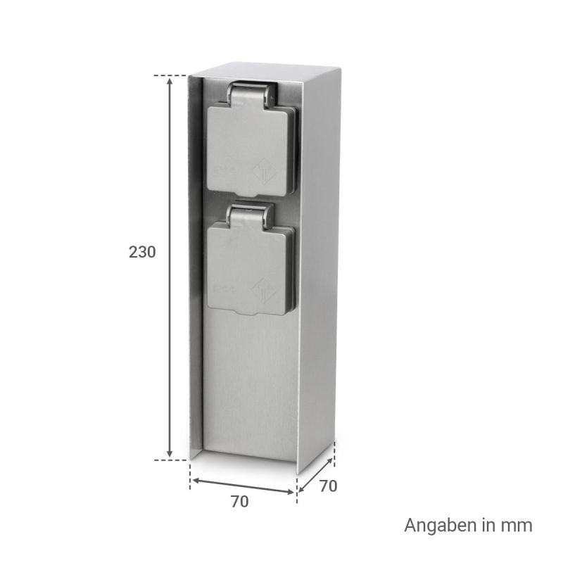 Gartensteckdosensäule für außen IP44 eckig 23cm - Steckdose: 2-fach - Farbe: Edelstahl / Anthrazit