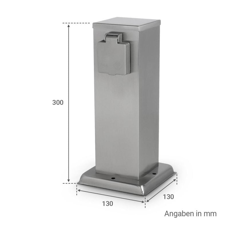 Gartensteckdose 30cm mit 2x Außensteckdosen IP44 - Farbe: Edelstahl / Anthrazit