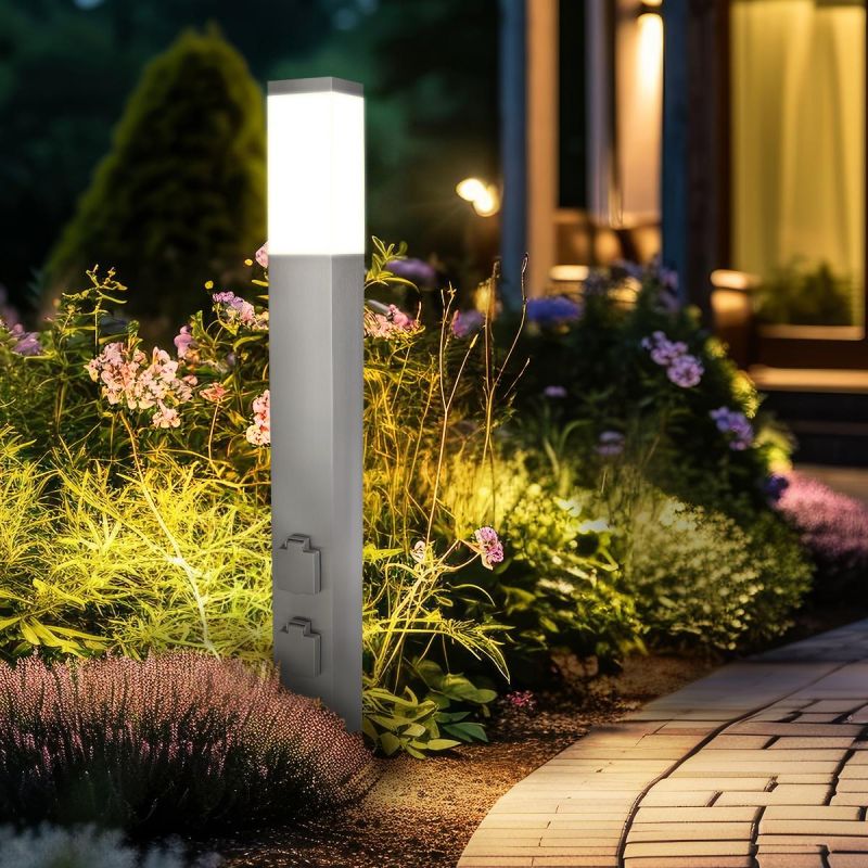 Pollerleuchte mit 2x Steckdosen E27 Fassung IP44 - Hohe: 45cm / 80cm - Farbe: anthrazit / edelstahl