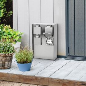 Gartensteckdosensäule für außen IP44 eckig 23cm - Steckdose: 4-fach - Farbe: Edelstahl