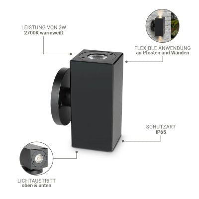 Aussenstahler Venezia UP & DOWN Mini 6W IP65 2700K - Form: eckig - Farbe: schwarz matt
