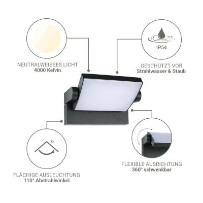 Außenwandleuchte Angle 26,5W schwenkbar - Lichtfarbe: 4000K - Farbe: anthrazit RAL 7016