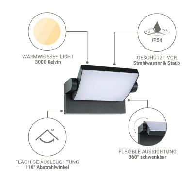 Außenwandleuchte Angle 26,5W schwenkbar - Lichtfarbe: 3000K - Farbe: anthrazit RAL 7016