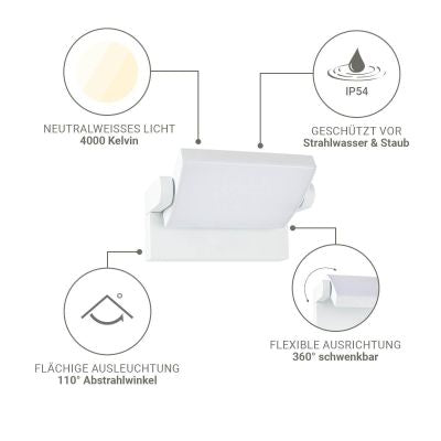 Außenwandleuchte Angle 26,5W schwenkbar - Lichtfarbe: 4000K - Farbe: weiß