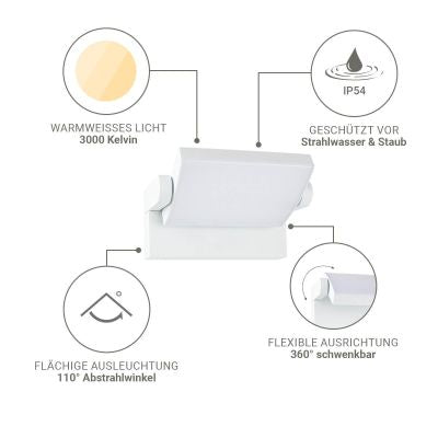 Außenwandleuchte Angle 26,5W schwenkbar - Lichtfarbe: 3000K - Farbe: weiß