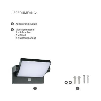 Außenwandleuchte Angle 26,5W schwenkbar mit Bewegungsmelder - Lichtfarbe: 3000K - Farbe: anthrazit RAL 7016