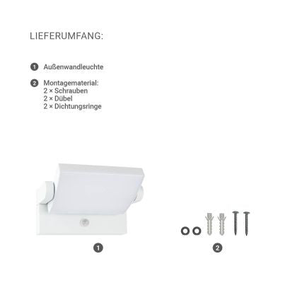 Außenwandleuchte Angle 26,5W schwenkbar mit Bewegungsmelder - Lichtfarbe: 3000K - Farbe: weiß