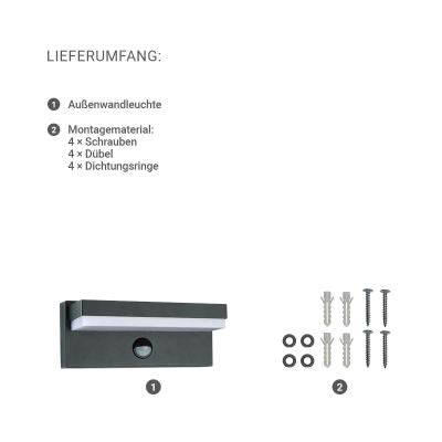 Außenwandleuchte Angle 12W anthrazit RAL 7016 - Lichtfarbe: 4000K - Bewegungsmelder: mit
