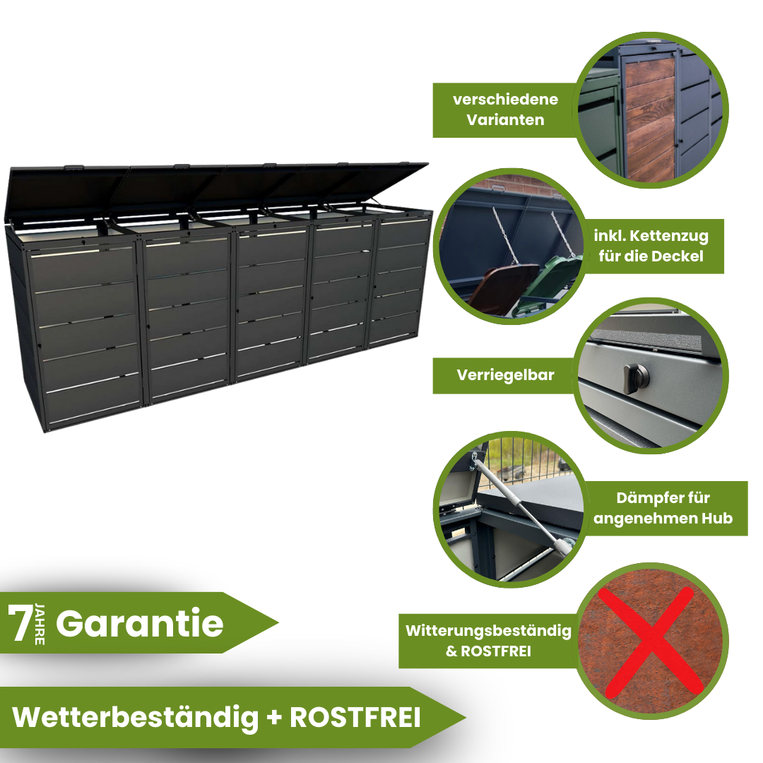 Mülltonnenbox 5er 240L in verschiedenen Farben | Mülltonnenbox aus Metall