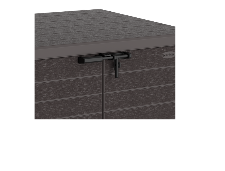 Flach gedeckelter Gartenschuppen aus Kunststoff | 1200L | großer, wetterfester Geräteschuppen abschließbar für Mülltonnen, Gartengeräte & Zubehör | Braun