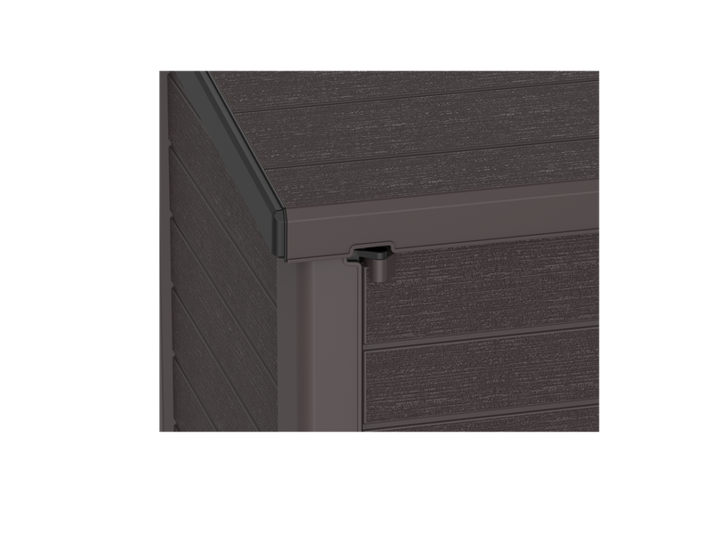 Flach gedeckelter Gartenschuppen aus Kunststoff | 1200L | großer, wetterfester Geräteschuppen abschließbar für Mülltonnen, Gartengeräte & Zubehör | Braun