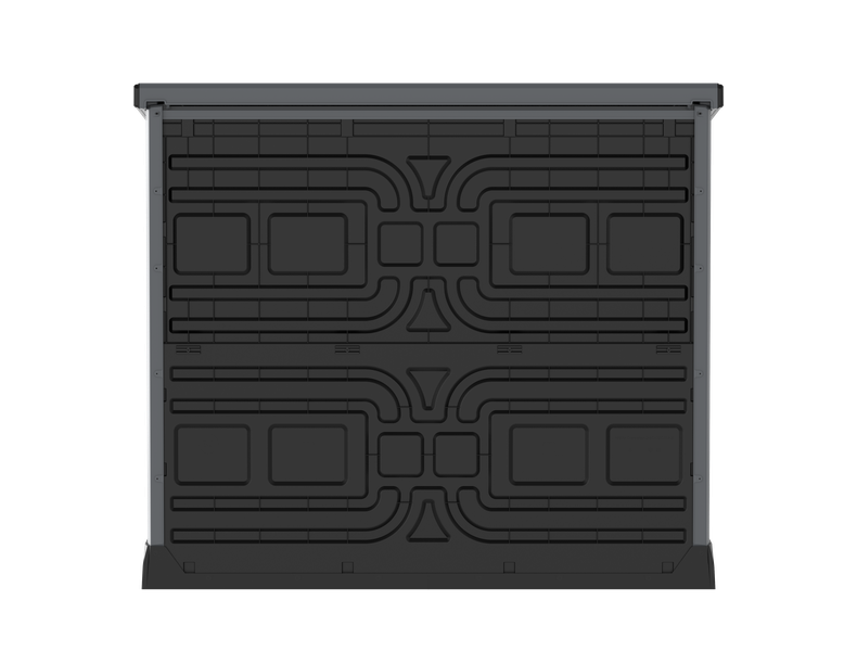 Flach gedeckelter Gartenschuppen aus Kunststoff | 1200L | großer, wetterfester Geräteschuppen abschließbar für Mülltonnen, Gartengeräte & Zubehör | Braun