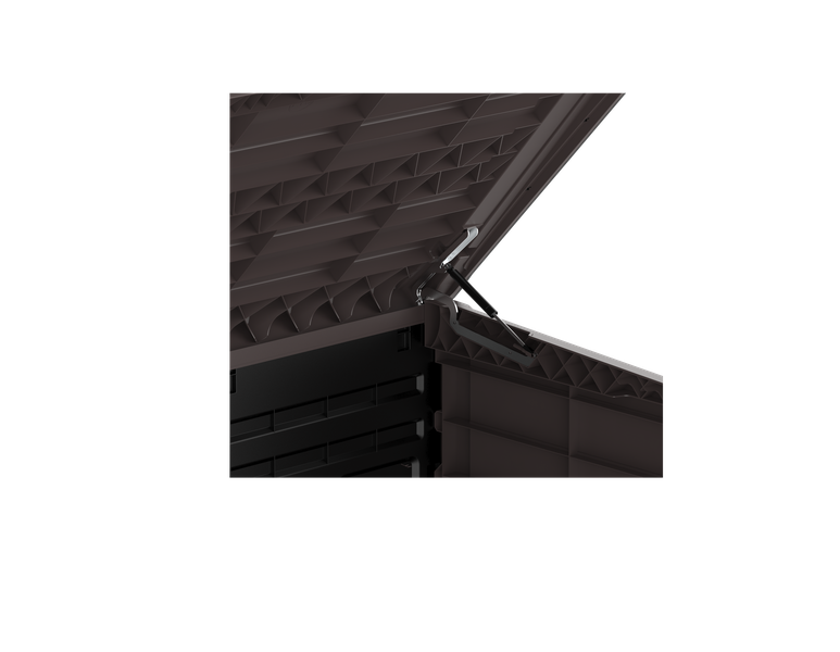 Flach gedeckelter Gartenschuppen aus Kunststoff | 1200L | großer, wetterfester Geräteschuppen abschließbar für Mülltonnen, Gartengeräte & Zubehör | Braun