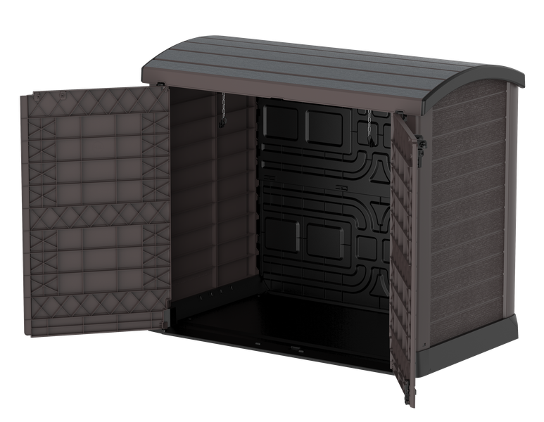 Gartenschuppen mit gewölbtem Deckel | 1200L | Abschließbarer, wetterfester Gartenschuppen aus Kunststoff | ideal zur sicheren Aufbewahrung von Mülltonnen, Gartenwerkzeug und Gartenzubehör | Braun