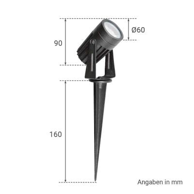 Gartenstrahler Erdspießleuchte 3W 3000K IP67 230V 1.8m Kabel mit Stecker