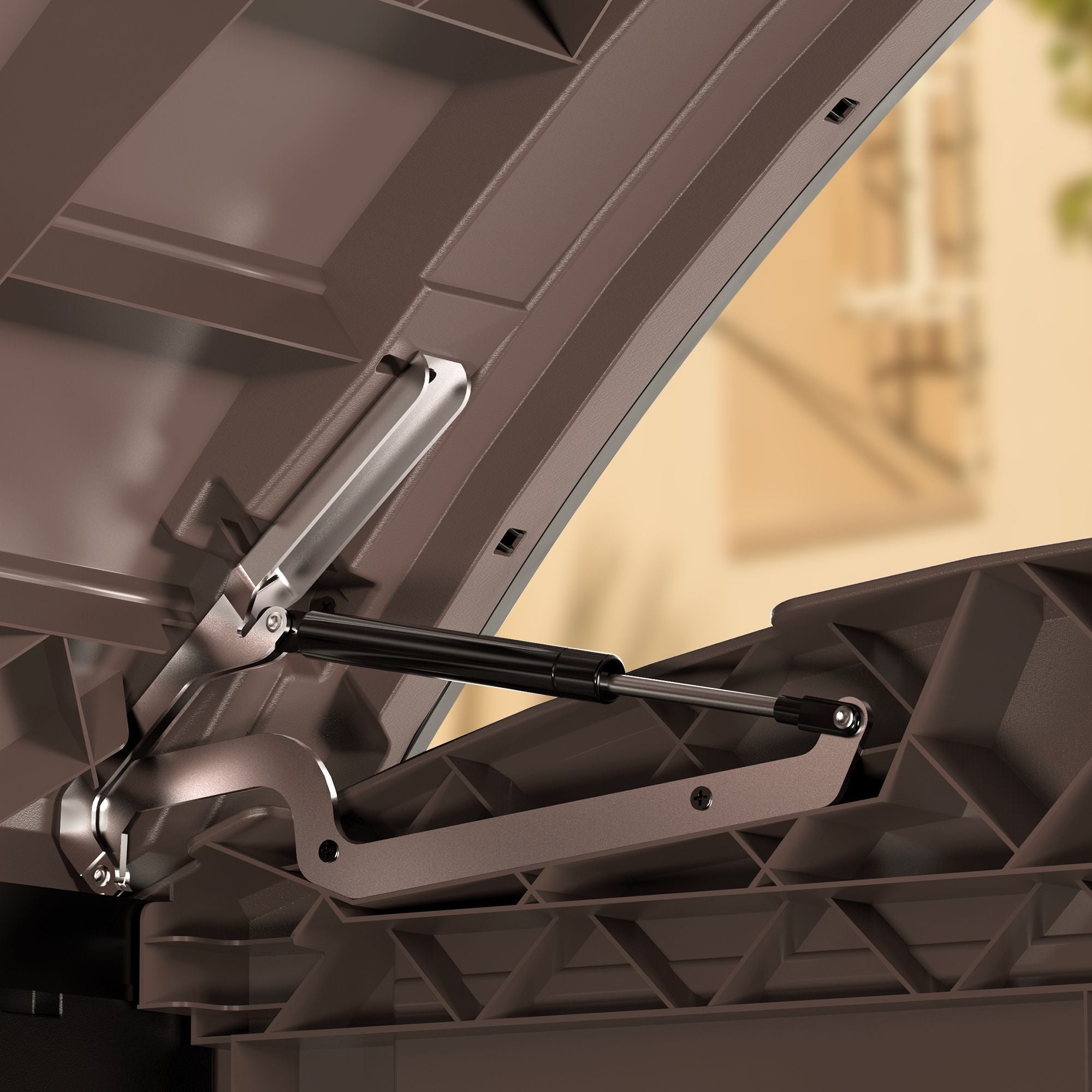 Gartenschuppen mit gewölbtem Deckel | 1200L | Abschließbarer, wetterfester Gartenschuppen aus Kunststoff | ideal zur sicheren Aufbewahrung von Mülltonnen, Gartenwerkzeug und Gartenzubehör | Braun