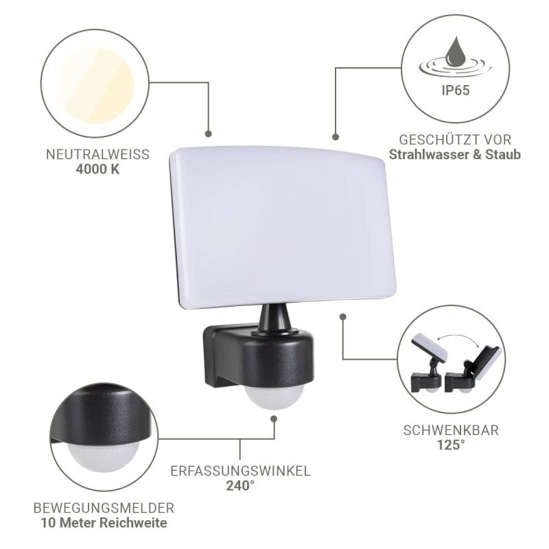 LED Außenstrahler 30W 4000K anthrazit mit Bewegungsmelder