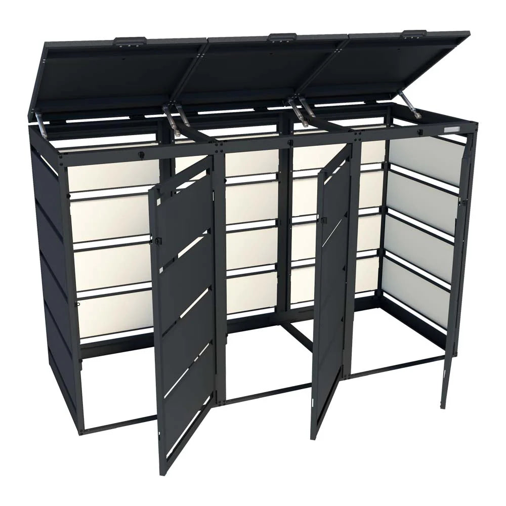 Mülltonnenbox 3er 120L in verschiedenen Farben | Mülltonnenbox aus Metall