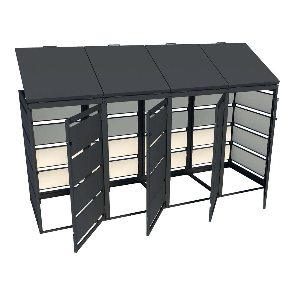 Mülltonnenbox 4er 120L in verschiedenen Farben | Mülltonnenbox aus Metall