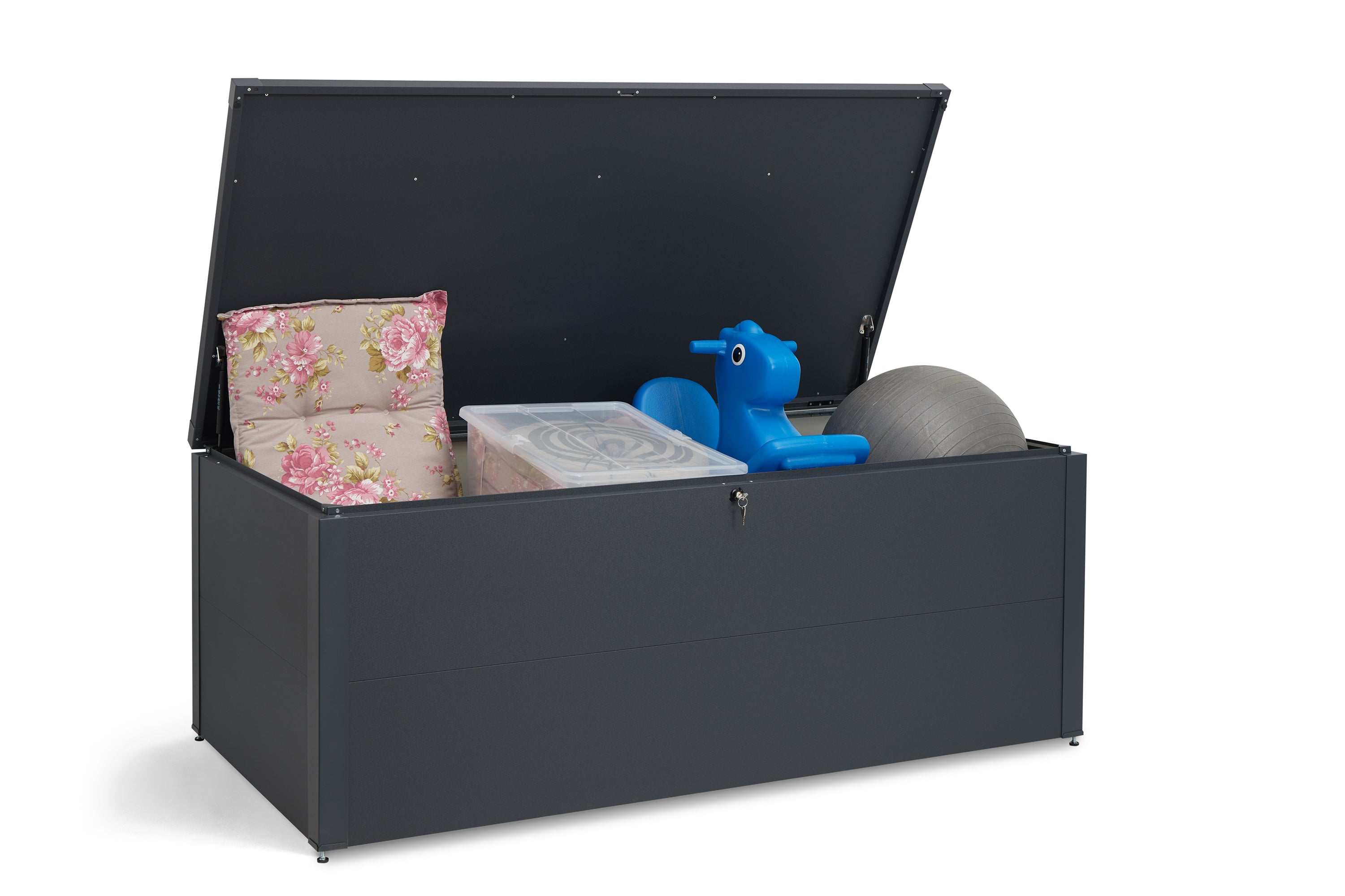 Metall Auflagenbox 900 Liter – robuste & wasserdichte Gartenbox für Kissen, Geräte & Zubehör – abschließbare Outdoor-Aufbewahrungsbox