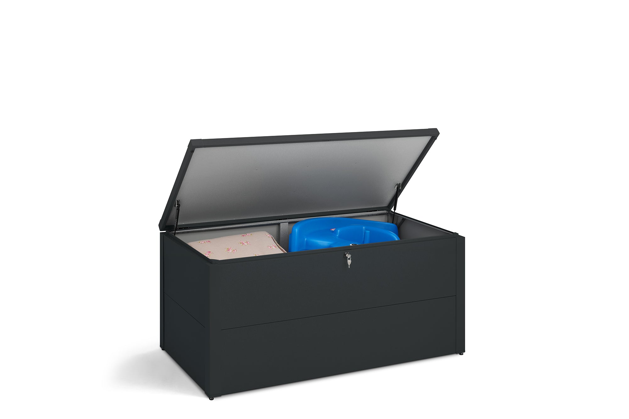 Metall Auflagenbox 600 Liter – robuste & wasserdichte Gartenbox für Kissen, Geräte & Zubehör – abschließbare Outdoor-Aufbewahrungsbox