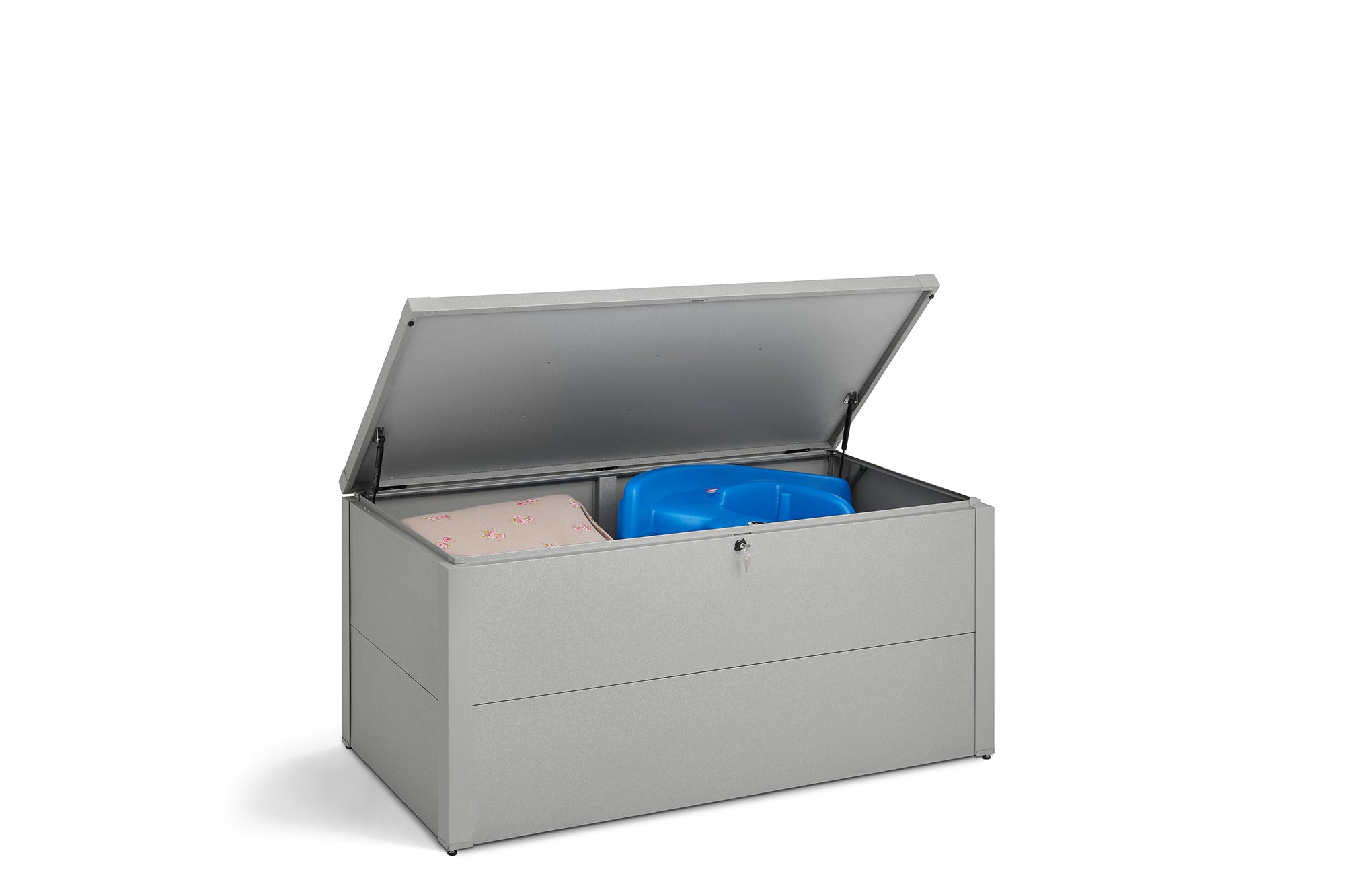 Metall Auflagenbox 600 Liter – robuste & wasserdichte Gartenbox für Kissen, Geräte & Zubehör – abschließbare Outdoor-Aufbewahrungsbox