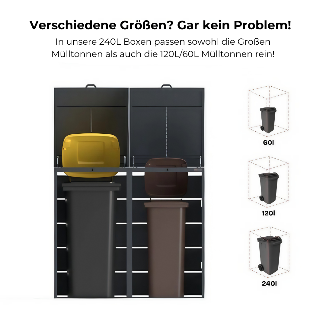 Mülltonnenbox 3er 240L in verschiedenen Farben | Mülltonnenbox aus Metall