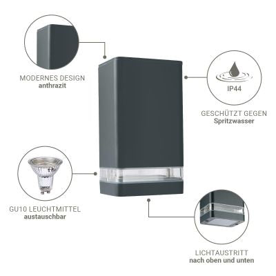 Wandlampe Edge Down GU10 anthrazit RAL 7016