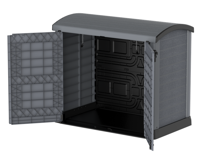 Gartenschuppen mit gewölbtem Deckel | 1200L | Abschließbarer, wetterfester Gartenschuppen aus Kunststoff | ideal zur sicheren Aufbewahrung von Mülltonnen, Gartenwerkzeug und Gartenzubehör | Grau