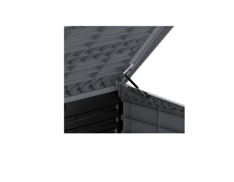 Flach gedeckelter Gartenschuppen aus Kunststoff | 1200L | großer, wetterfester Geräteschuppen abschließbar für Mülltonnen, Gartengeräte & Zubehör | Grau