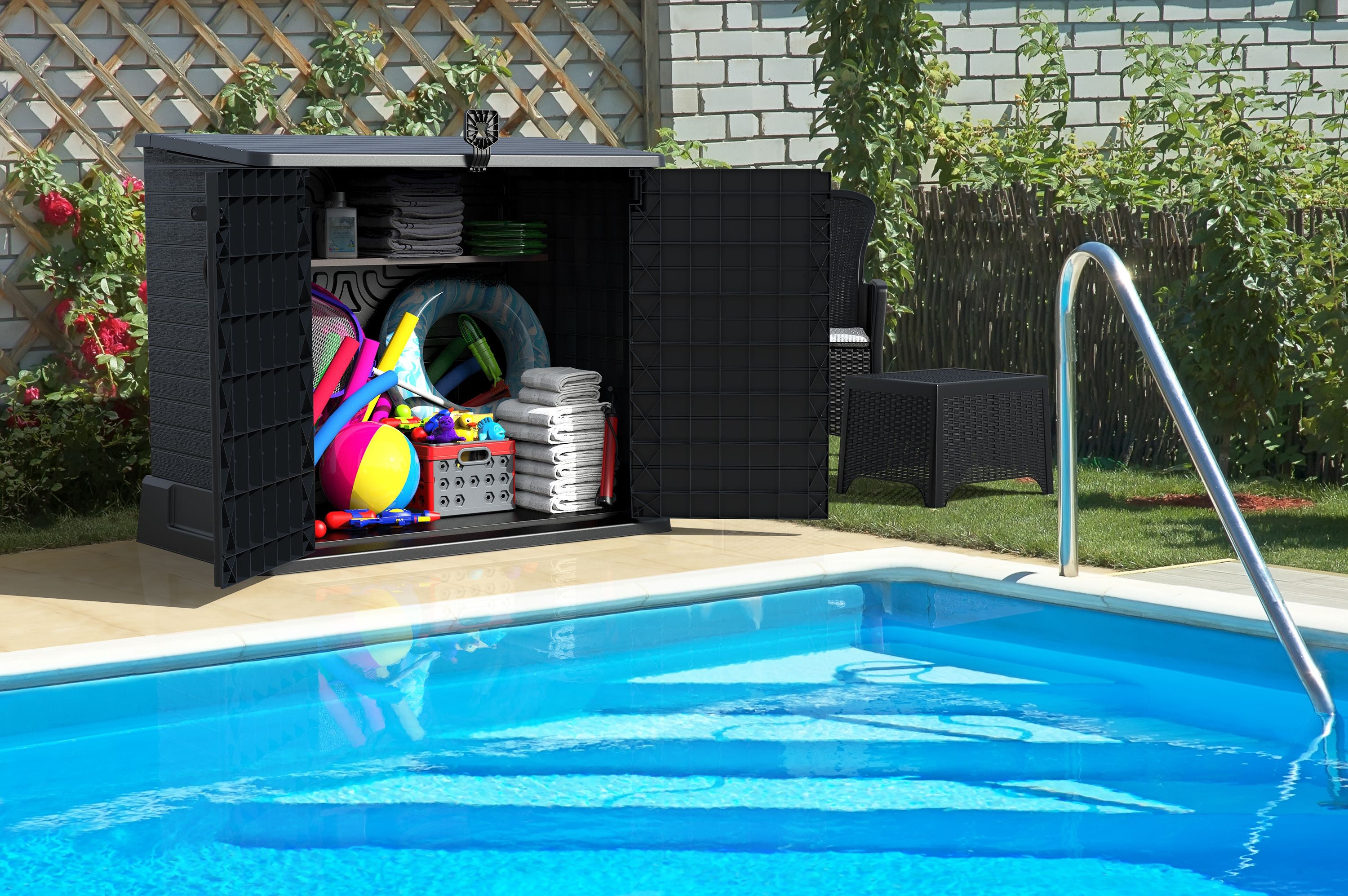 Gartenschuppen | 850L | aus Kunststoff | wetterfester Geräteschuppen für Gartengeräte, Outdoor-Ausrüstung & Zubehör | Dunkelgaru