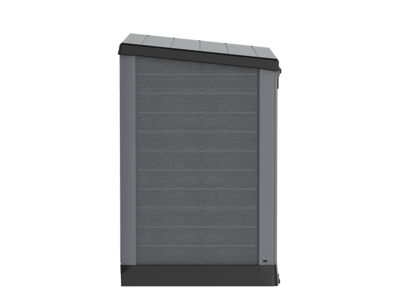 Flach gedeckelter Gartenschuppen aus Kunststoff | 1200L | großer, wetterfester Geräteschuppen abschließbar für Mülltonnen, Gartengeräte & Zubehör | Grau