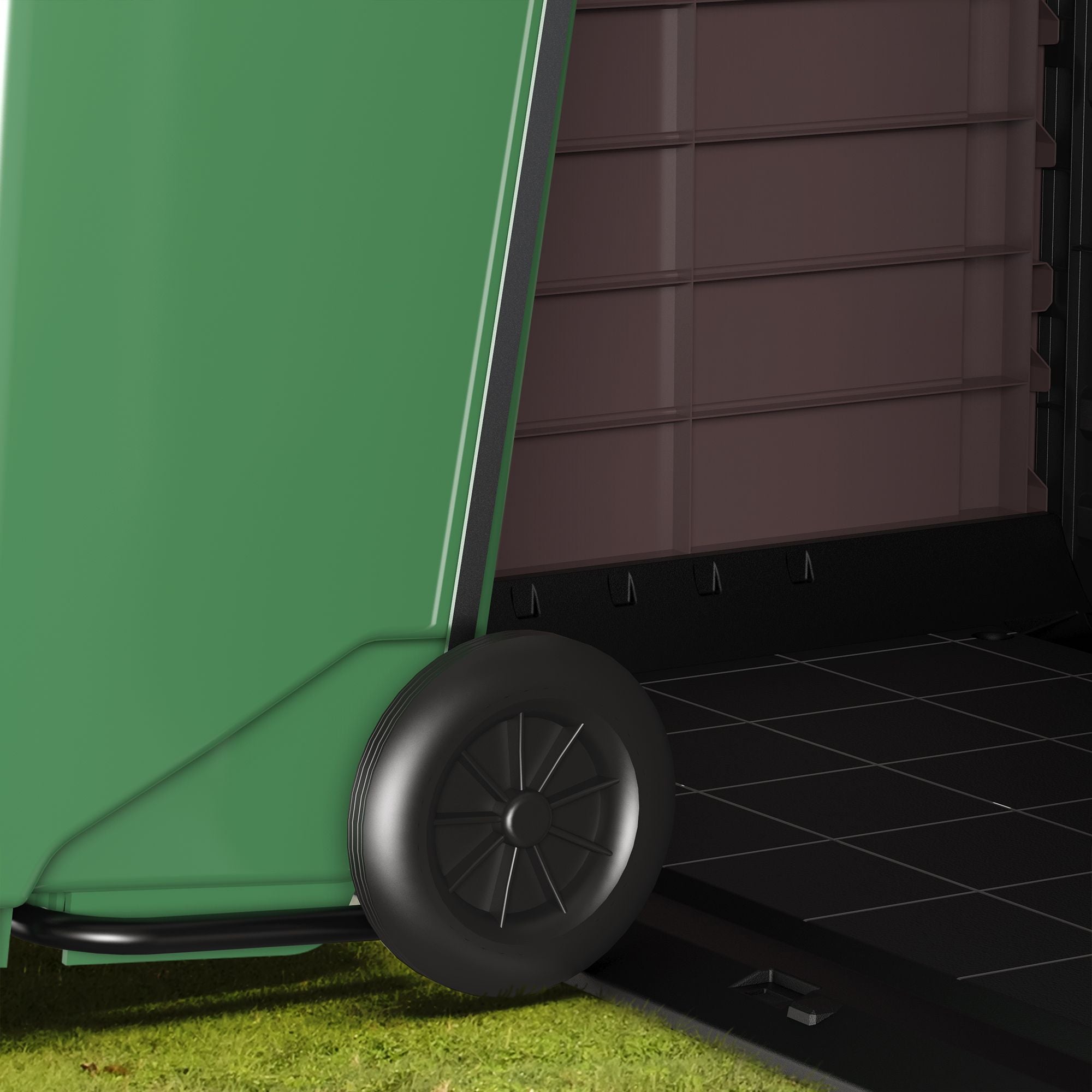 Flach gedeckelter Gartenschuppen aus Kunststoff | 1200L | großer, wetterfester Geräteschuppen abschließbar für Mülltonnen, Gartengeräte & Zubehör | Braun