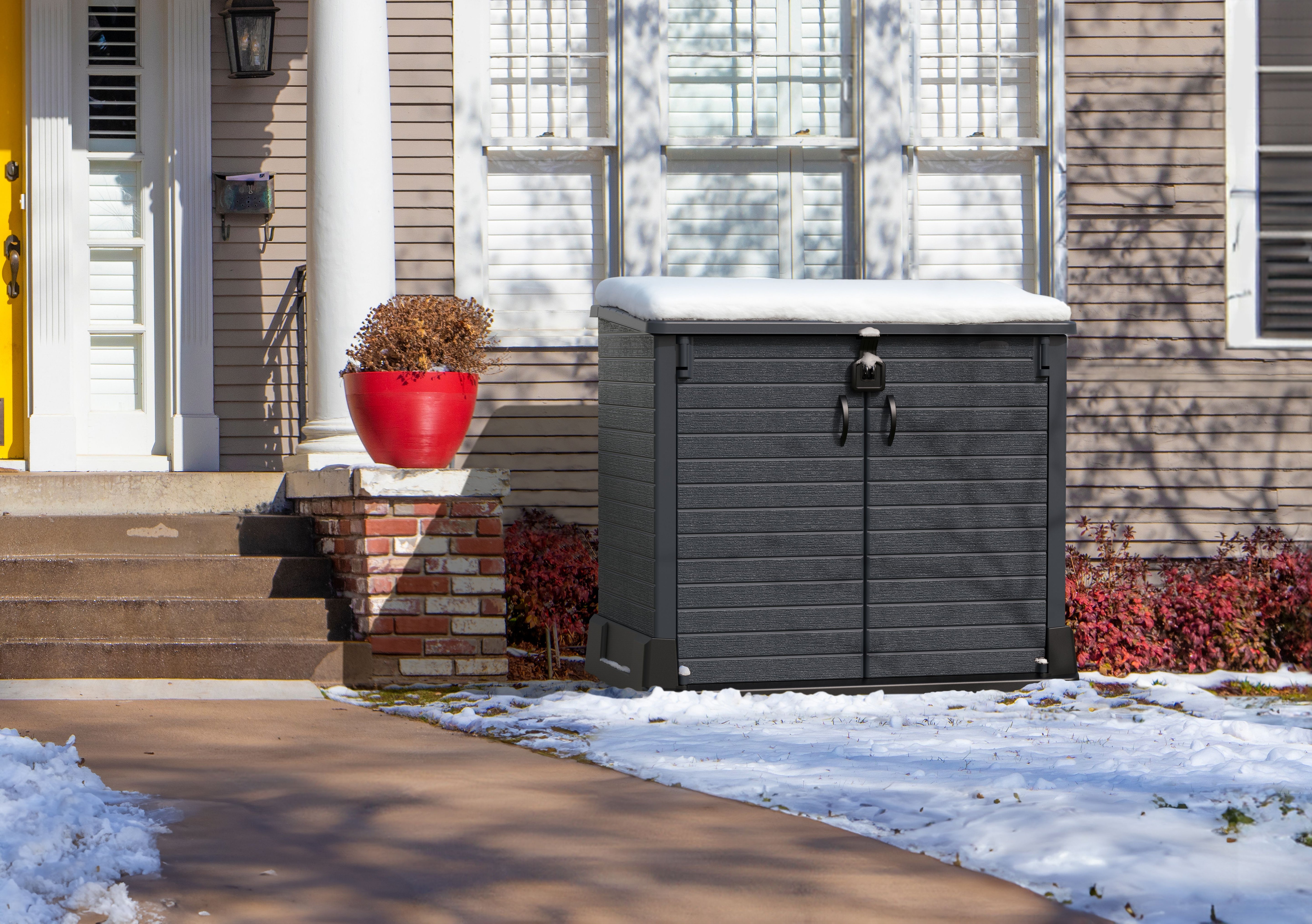 Gartenschuppen | 850L | aus Kunststoff | wetterfester Geräteschuppen für Gartengeräte, Outdoor-Ausrüstung & Zubehör | Dunkelgaru