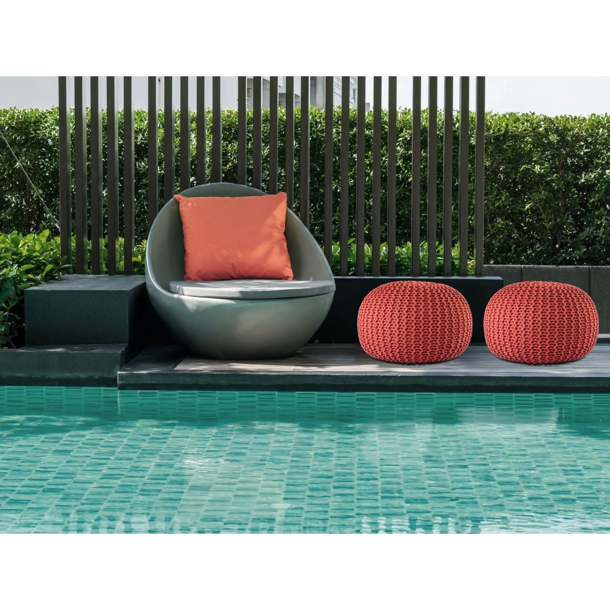 Pouf PREMIUM ø45cm Sitzhocker Strickpouf Innen Terrasse Pool Garten nachhaltig