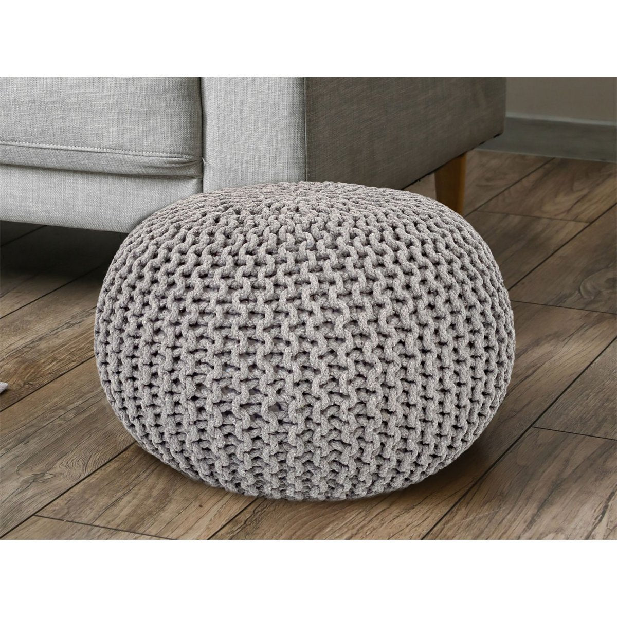 Strickhocker Pouf Ø 45 H 30 cm cm Sitzpouf Strick Bodenkissen