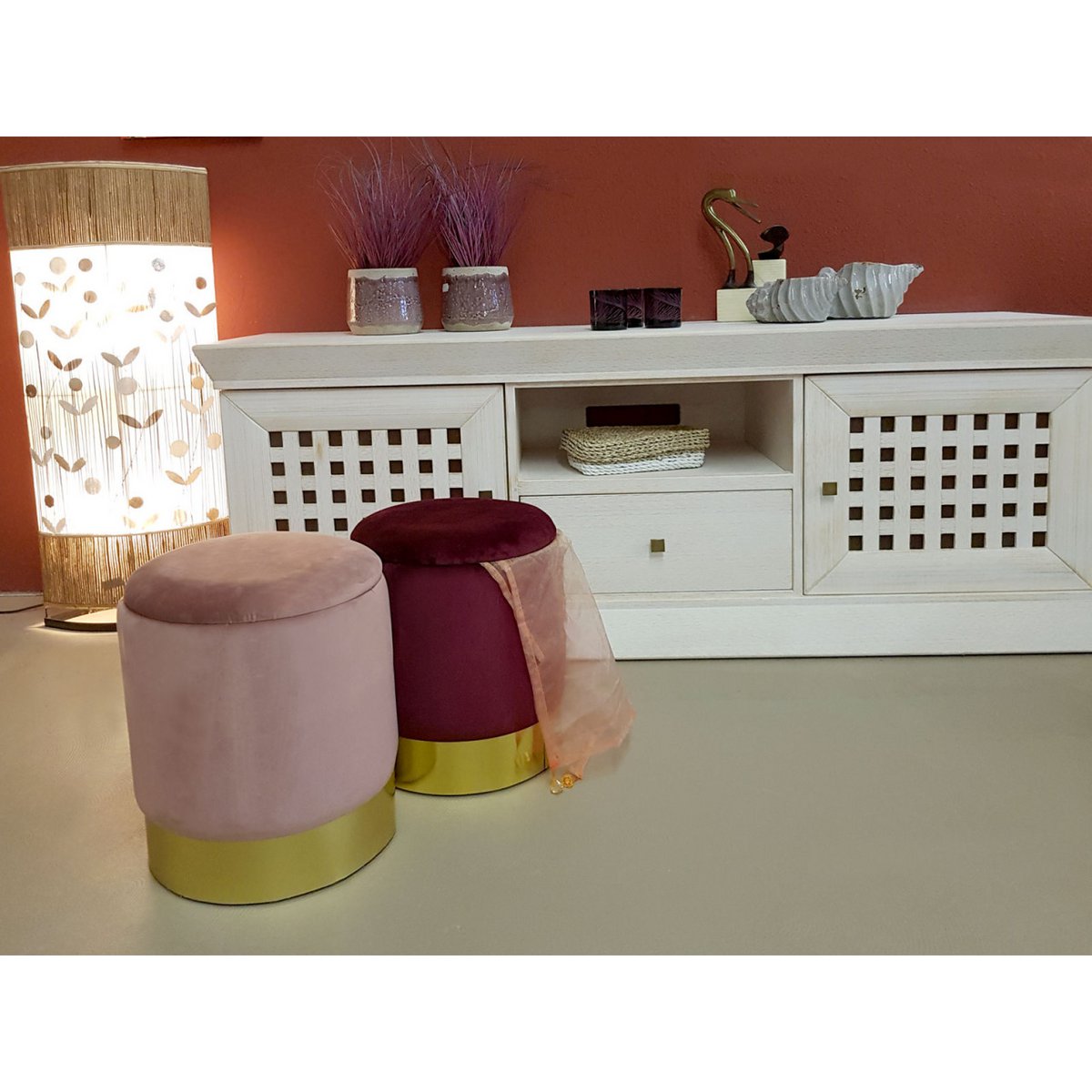 Samthocker Deko Hocker Samt Pouf Dekopouf Velour Hocker mit Stauraum u. Deckel Ø 31 H 38 cm