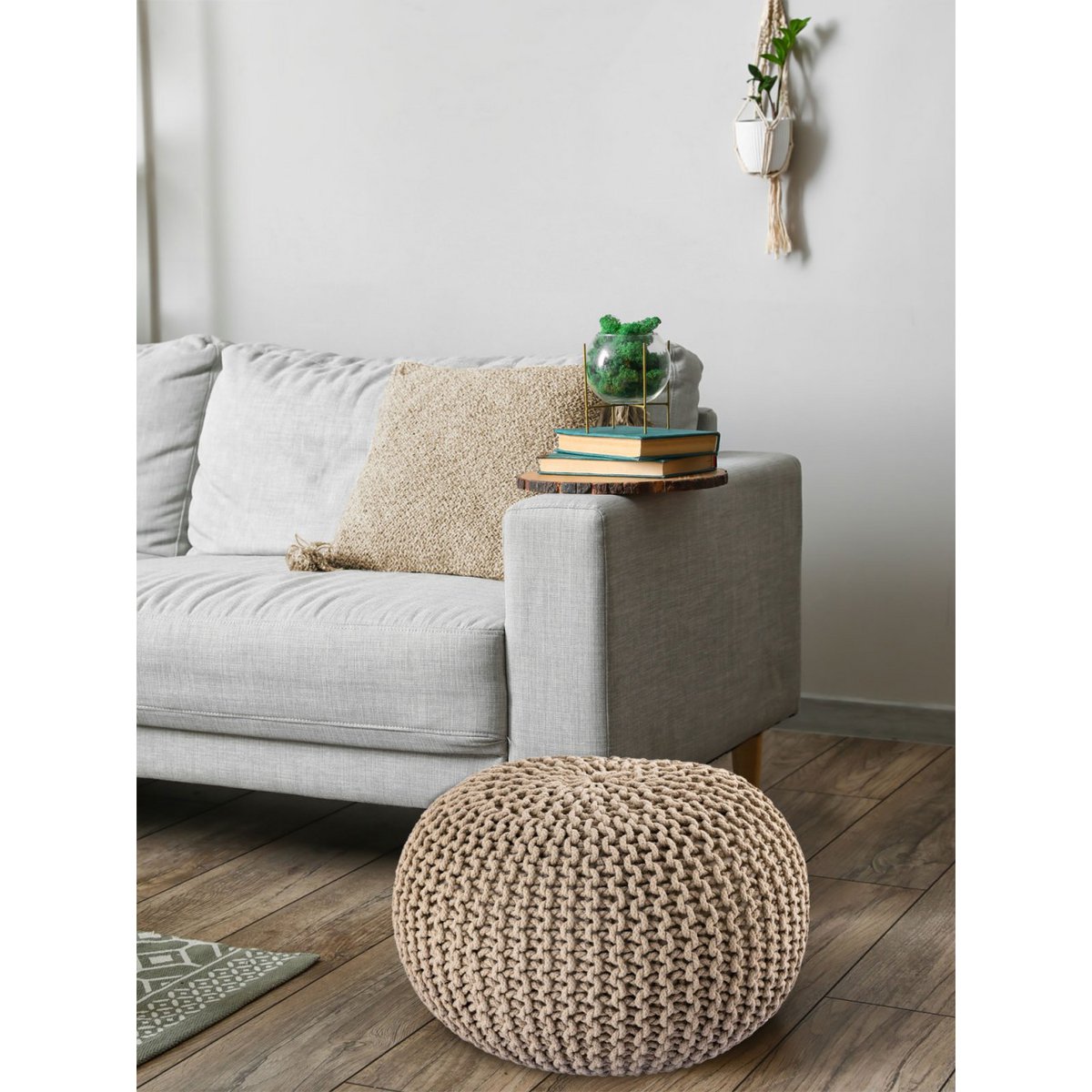 Pouf Ø 55 cm Strickhocker Sitzpouf Sitzpuff Bodenkissen Grobstrick-Optik extrahoch Höhe 37 cm