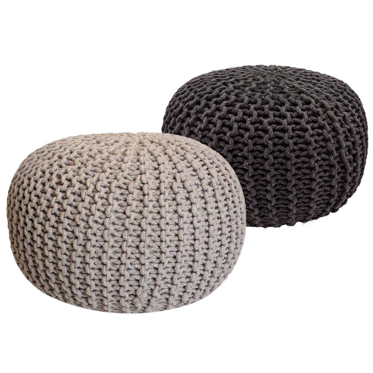 Sitzhocker Pouf SET 2 Stück Strickhocker Bodenkissen Grobstrick-Optik Ø 55 cm H 37 cm