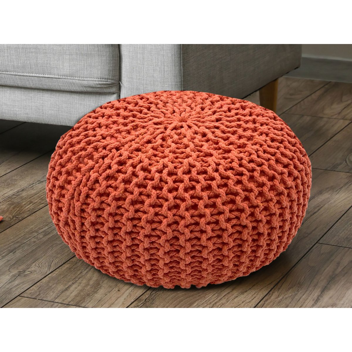 Pouf Ø 55 cm Strickhocker Sitzpouf Sitzpuff Bodenkissen Grobstrick-Optik extrahoch Höhe 37 cm