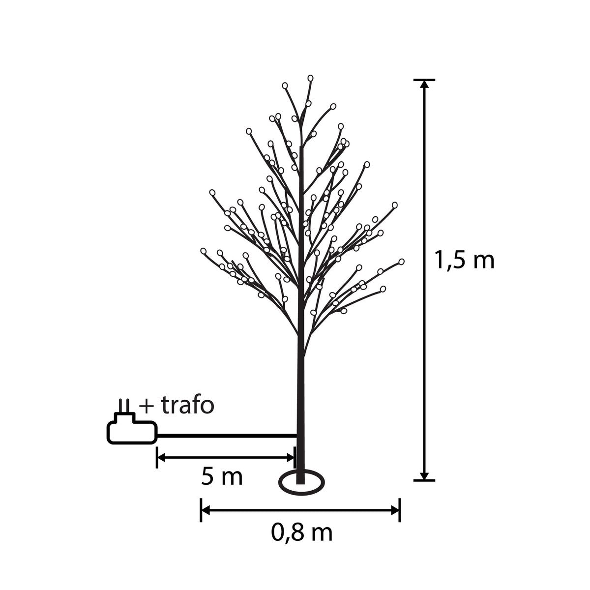 Baum mit klassischer weißer LED-Beleuchtung – H150 x Ø80 cm – Metall – Schwarz